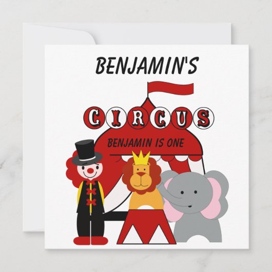 Aangepaste rode en witte Circus Verjaardag uitnodi Kaart (Voorkant)