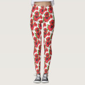 Aangepaste rode en zwarte oosterse papavers op wit leggings (Voorkant)