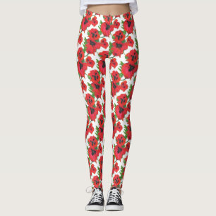 Aangepaste rode en zwarte oosterse papavers op wit leggings