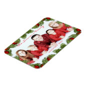 Aangepaste rode kerst familie foto en naam magneet (Linkerzijde)
