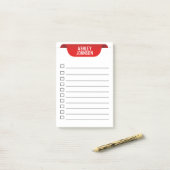 Aangepaste rode lint-label post-it® notes (Op bureau)