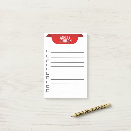 Aangepaste rode lint-label post-it® notes (Op bureau)