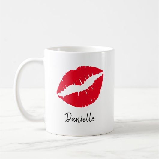 Aangepaste rode lipstick Kiss Print Koffiemok (Links)