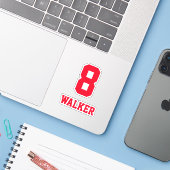 Aangepaste rode naam & nummer, speler sticker (Laptop met iPhone)