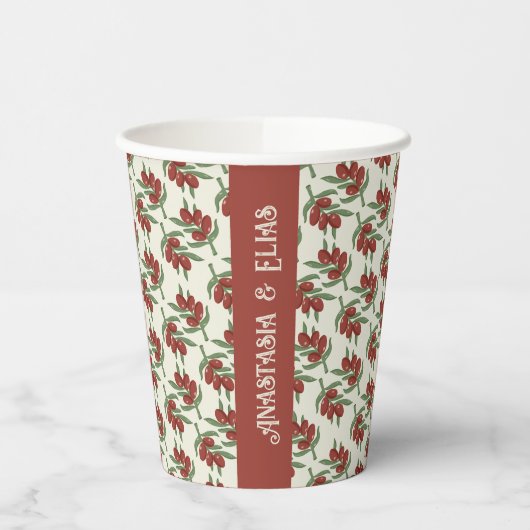 Aangepaste Rode Olijf Patroon Papier Cup Papieren Bekers (Links)