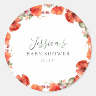 Aangepaste rode papaver tuin bloemig Baby shower Ronde Sticker