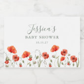 Aangepaste rode papaver tuin bloemig Baby shower Sparkling Wijnetiket (Enkel label)