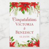 Aangepaste Rode Poinsettia Kerstbruiloft Bloemen Wijn Etiket (Enkel label)