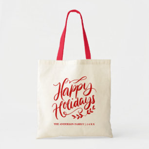 Aangepaste rode Prettige feestdagen Tote Bag