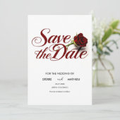 Aangepaste rode roos bruiloft save the date (Staand voorkant)