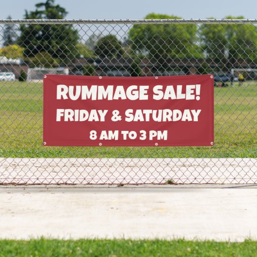 Aangepaste rode Rummage Sale Banner (Insitu)