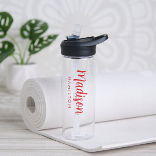 Aangepaste rode scriptnaam waterfles
