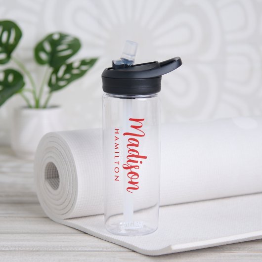 Aangepaste rode scriptnaam waterfles (Links)