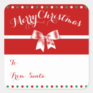 Aangepaste rode witte kerstcadeautenteken, bv. vierkante sticker