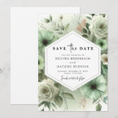 Aangepaste romantische typografie Sage Green Weddi Save The Date (Voorkant / Achterkant)