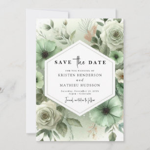 Aangepaste romantische typografie Sage Green Weddi Save The Date