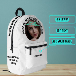 Aangepaste ronde foto en tekst Solid White Bedrukte Rugzak
