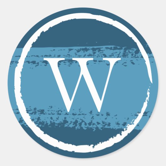 Aangepaste Ronde Monogram Stickers | Blauw-wit (Voorkant)