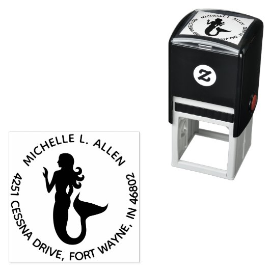 Aangepaste ronde retour adres zeemeermin stempel (In situ)