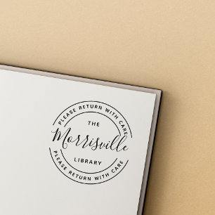 Aangepaste ronde van de bibliotheek met scriptnaam 	rubberstempel