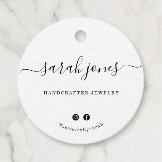 Aangepaste Ronde Witte Kalligrafie Script Hang Lab Bedankjes Labels (Voorkant)