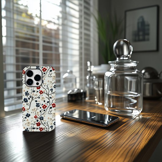 Aangepaste rood, blauw, en wit geborduurde bloemig Case-Mate iPhone case