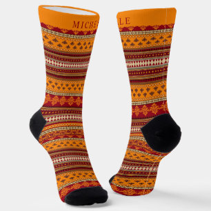 Aangepaste Rood Geel Sinaasappel Aztec Patroon Sokken