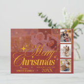 Aangepaste Rood & Goud Fotocollage Kerstgroet Feestdagenkaart (Staand voorkant)
