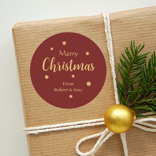 Aangepaste rood & goud Vrolijk Kerstfeest Ronde Sticker