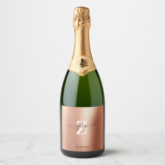 Aangepaste Roos Gold Foil monogram fles Sparkling Wijnetiket (Voorkant)