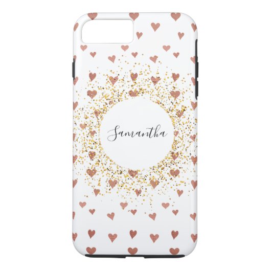 Aangepaste Roos Gold Glitter Heart iPhone Case (Achterkant)