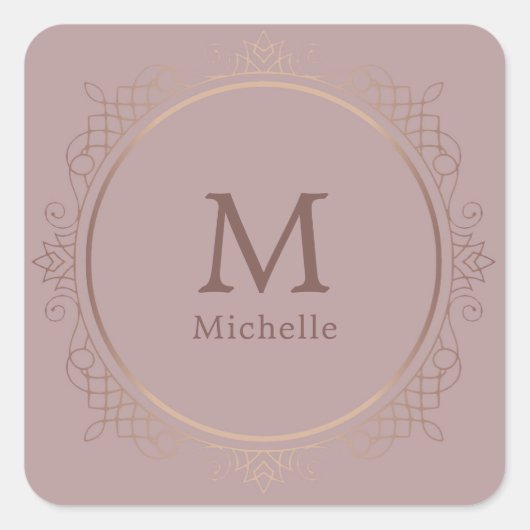 Aangepaste Roos Gold Trendy Monogram Elegant Sjabl Vierkante Sticker (Voorkant)