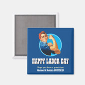Aangepaste Rosie Riveter HAPPY LABOR DAY Magneet (Voorkant / Achterkant)