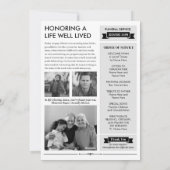 Aangepaste rouwkrant met programma en herdenkingsk (Achterkant)
