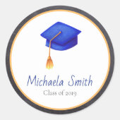 Aangepaste Royal Blue Graduation Cap Ronde Sticker (Voorkant)