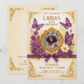 Aangepaste Royal Gold Paarse Vlinder Verjaardagsfe Kaart (Voorkant / Achterkant)