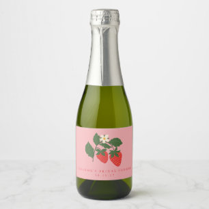 Aangepaste  roze aardbei Boho Vrijgezellenfeest Sparkling Wijnetiket