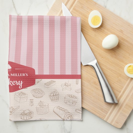 Aangepaste roze bandenbakkerij keukengooi theedoek (Quarter Fold)