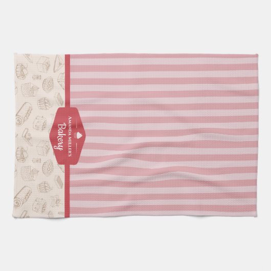 Aangepaste roze bandenbakkerij keukengooi theedoek (Horizontaal)