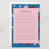 Aangepaste roze blauwe aardbei briefpapier (Voorkant / Achterkant)