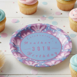 Aangepaste Roze Blauwe Waterverf Bloemen Papieren Bordje