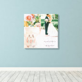 Aangepaste roze bloemen bruiloft foto collage canvas afdruk (Insitu (Houten vloer))