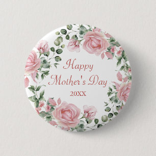 Aangepaste Roze Bloemen Gelukkige Moederdag Ronde Button 5,7 Cm