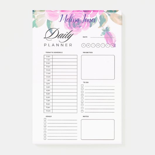 Aangepaste roze bloemen gepersonaliseerde dagelijk post-it® notes (Voorkant)