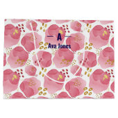 Aangepaste Roze Bloemen Gift Bag – gepersonaliseer Groot Cadeauzakje (Achterkant)