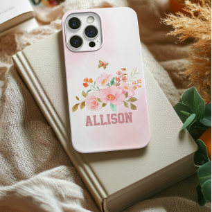 Aangepaste Roze Bloemen Stoere Hoesje, Verjaardags Case-Mate iPhone 14 Pro Hoesje