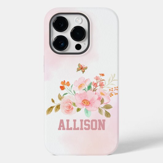 Aangepaste Roze Bloemen Stoere Hoesje, Verjaardags Case-Mate iPhone Case (Achterkant)