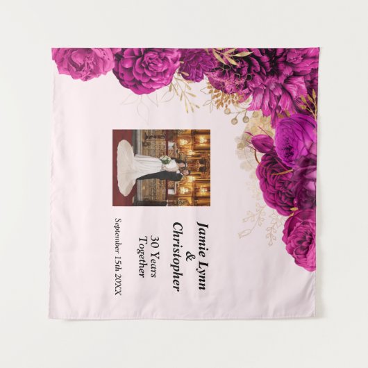 Aangepaste roze bloemenbruiloft Jubileum tapijt Wandkleed (Voorkant (horizontaal))