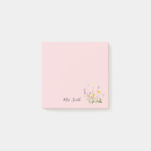 Aangepaste roze bloemige monogram post-it® notes (Voorkant)