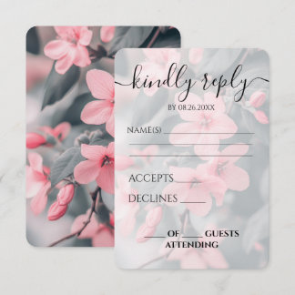 Aangepaste Roze Bloesems Groene Bladeren Bruiloft RSVP Kaartje